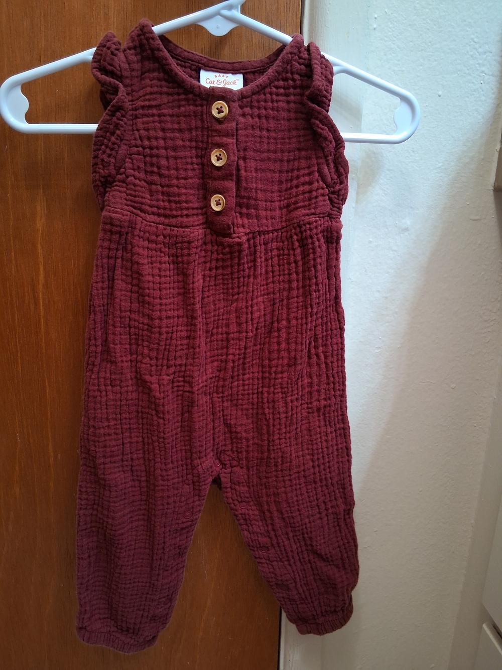 Cat & Jack Toddler Girls Burgundy Gauze Romper with Button Front